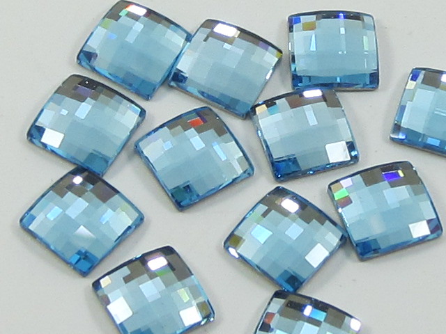 12 Pcs CHESSBOARD 8mm AQUAMARINE SQUARE FLATBACK European Rhinestones